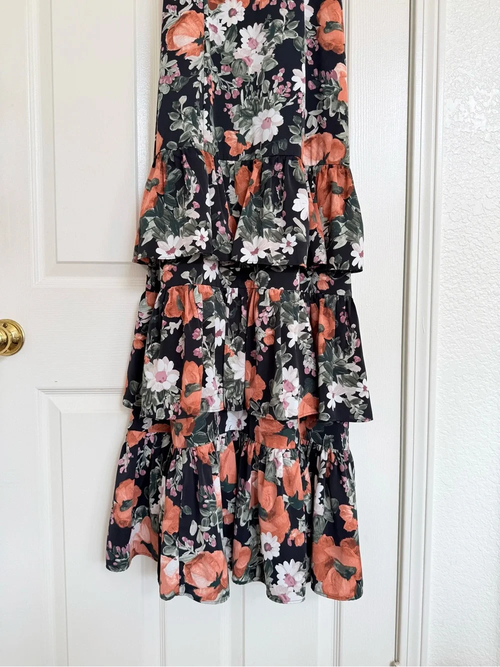 Abercrombie & Fitch Floral Tiered Ruffle Maxi Dress Black Pink Green Orange XS - Picture 5 of 10